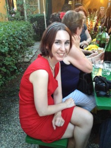 Lucy with the best red dress ever